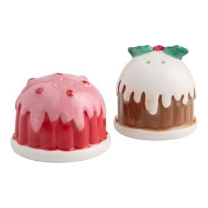 Cost Plus World Market Ceramic Fruit Cake Figural Salt & Pepper Shaker Set, NWT